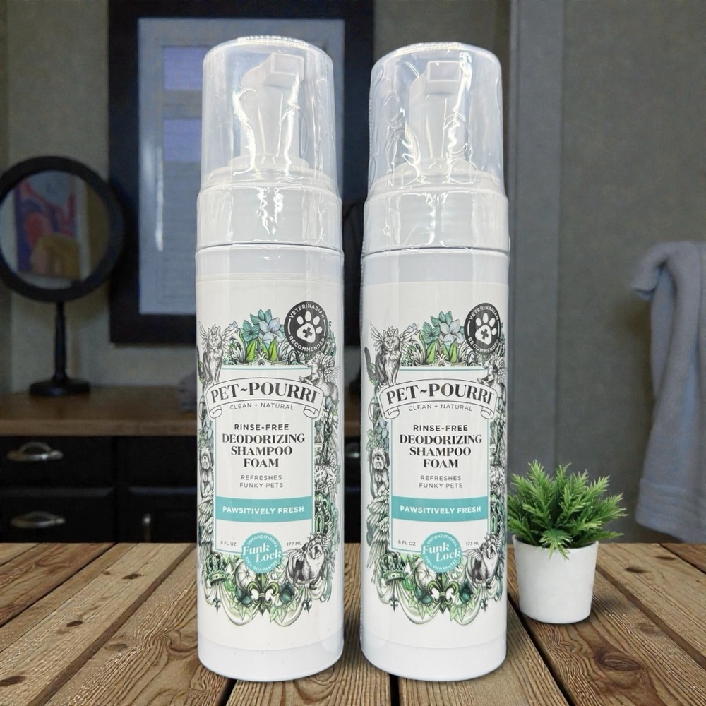 2x Pet-Pourri Rinse Free Dog Shampoo Foam Deodorizing Dry Wash For Pets 6oz Each